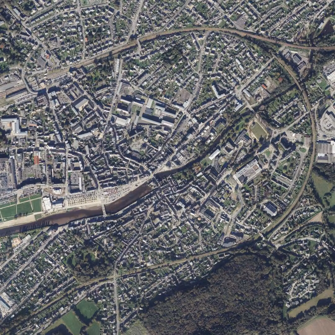 Landerneau aujourd'hui, le centre vu du ciel