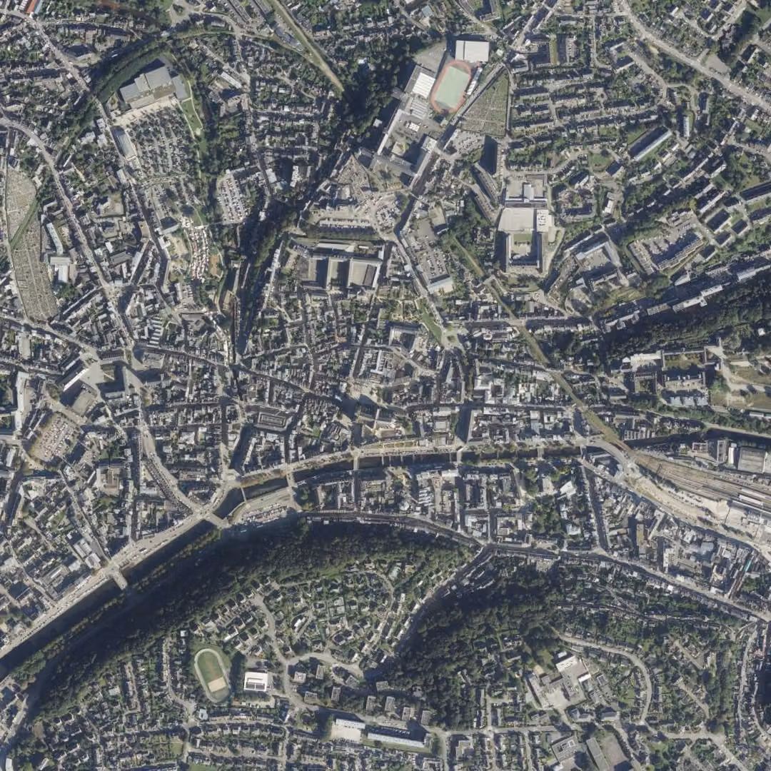 Quimper aujourd'hui, le centre vu du ciel