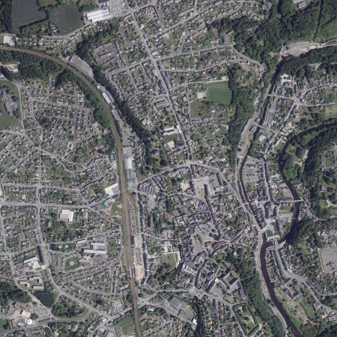 Quimperlé aujourd'hui, le centre vu du ciel