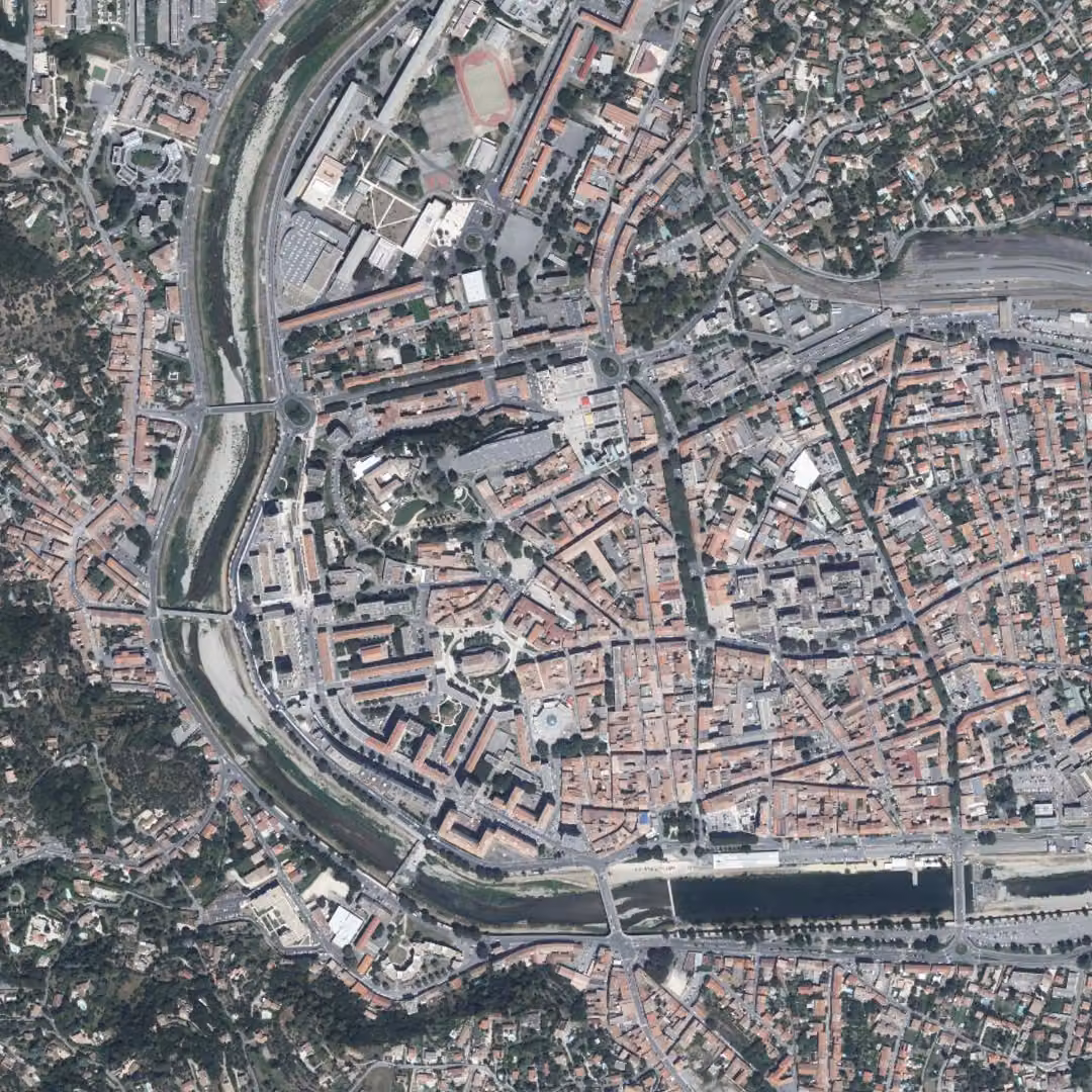 Alès aujourd'hui, le centre vu du ciel