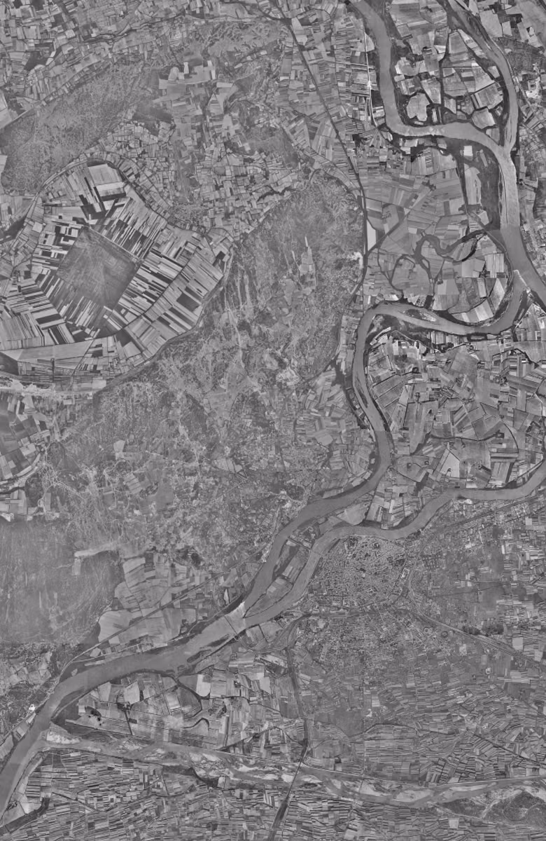 Villeneuve-lès-Avignon en 1962, le territoire vu du ciel, au même cadrage