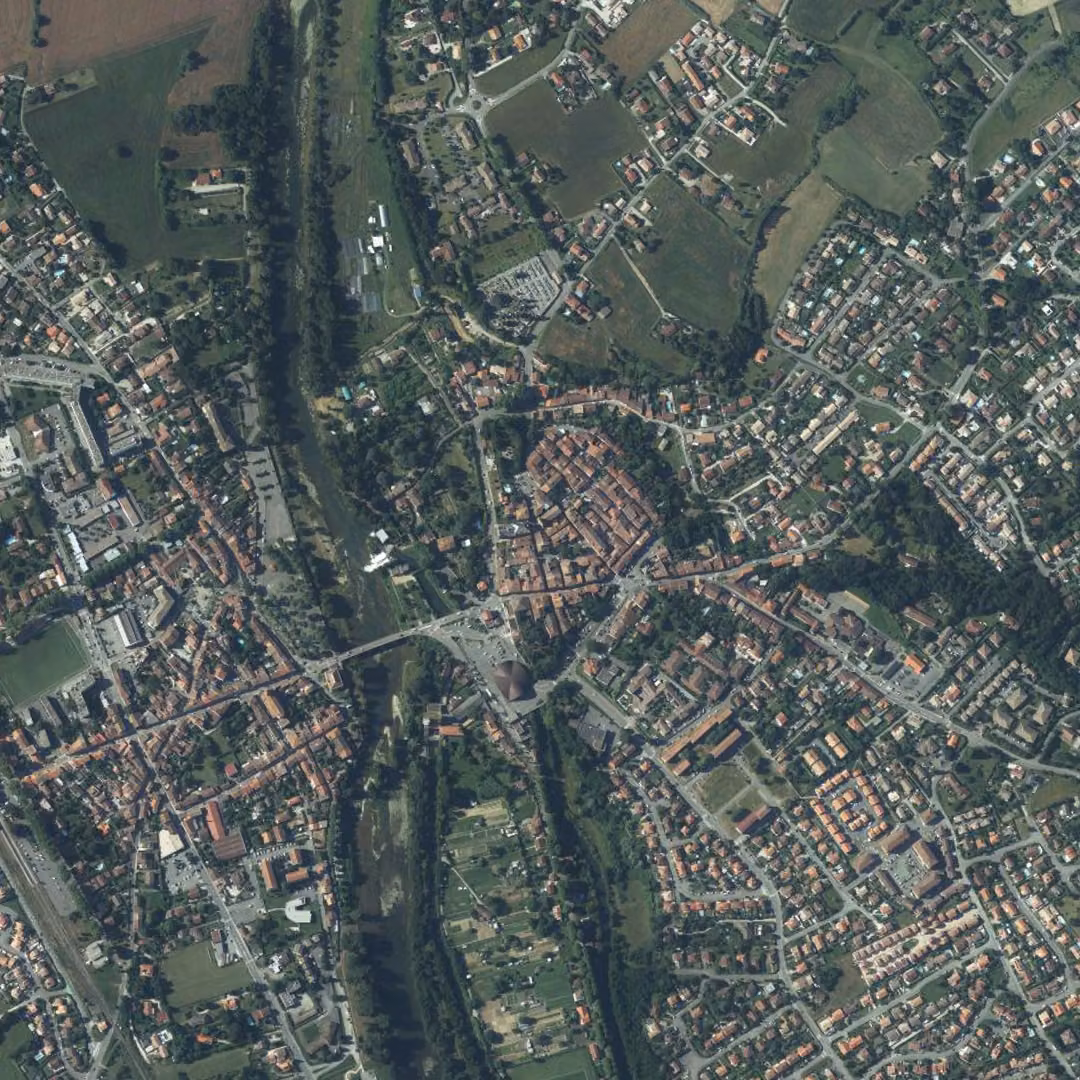 Auterive aujourd'hui, le centre vu du ciel