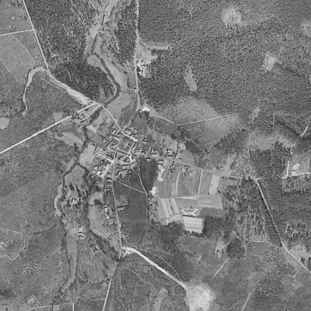 Cestas en 1957, le centre vu du ciel, au même cadrage