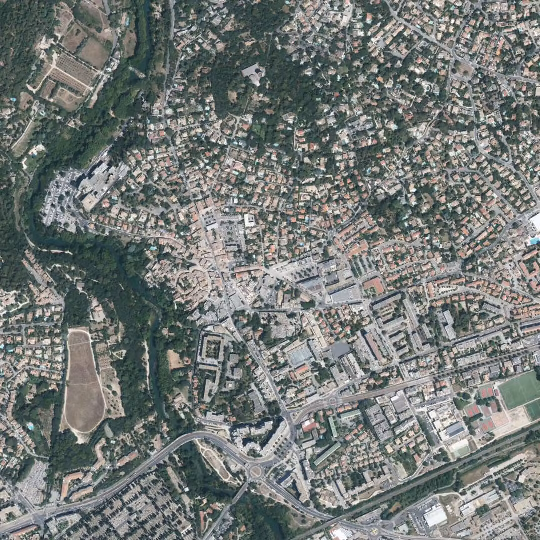 Castelnau-le-Lez aujourd'hui, le centre vu du ciel