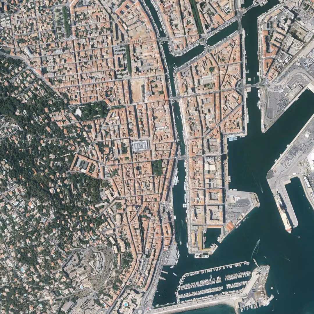 Sète aujourd'hui, le centre vu du ciel