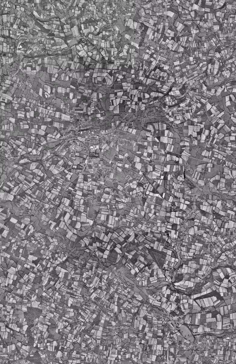 Vitré en 1949, le territoire vu du ciel, au même cadrage