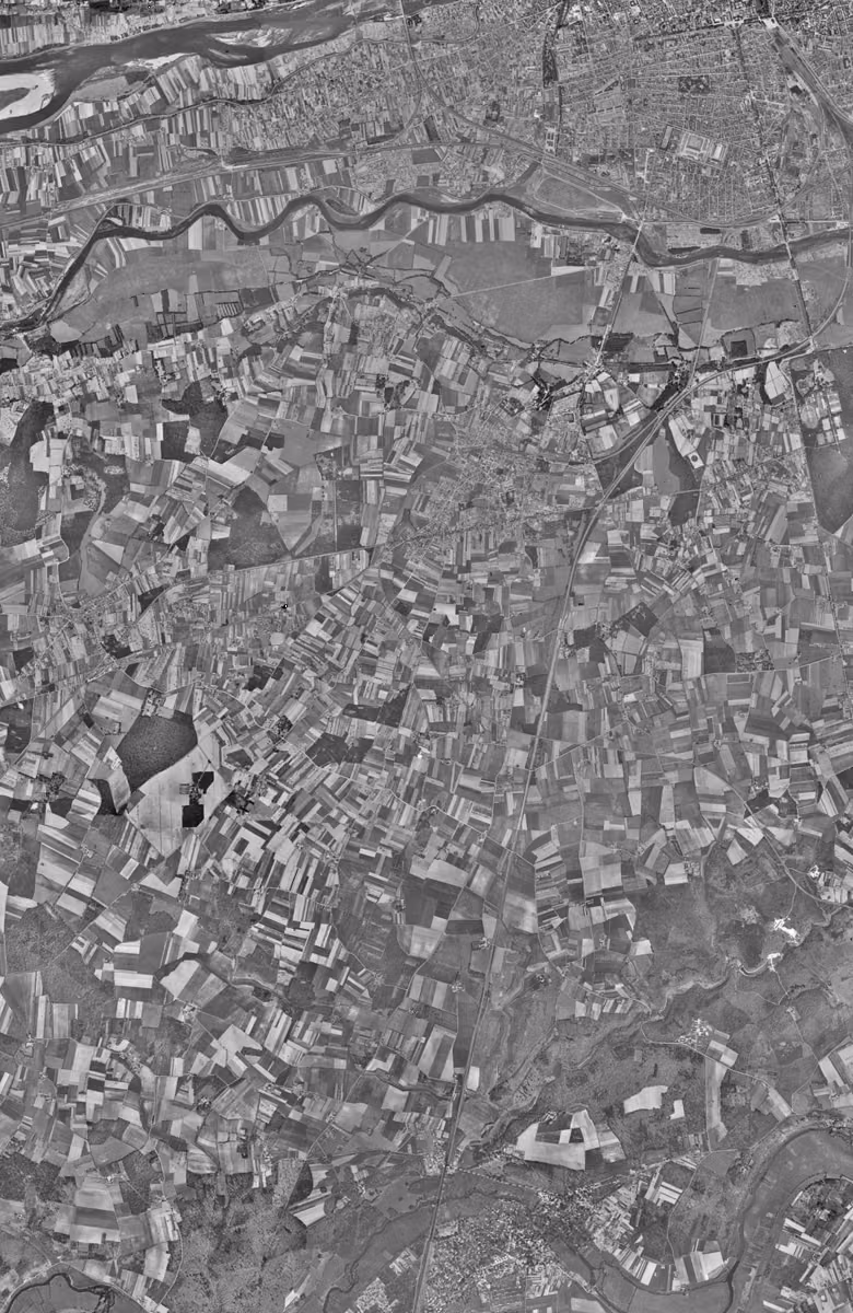 Joué-lès-Tours en 1949, le territoire vu du ciel, au même cadrage