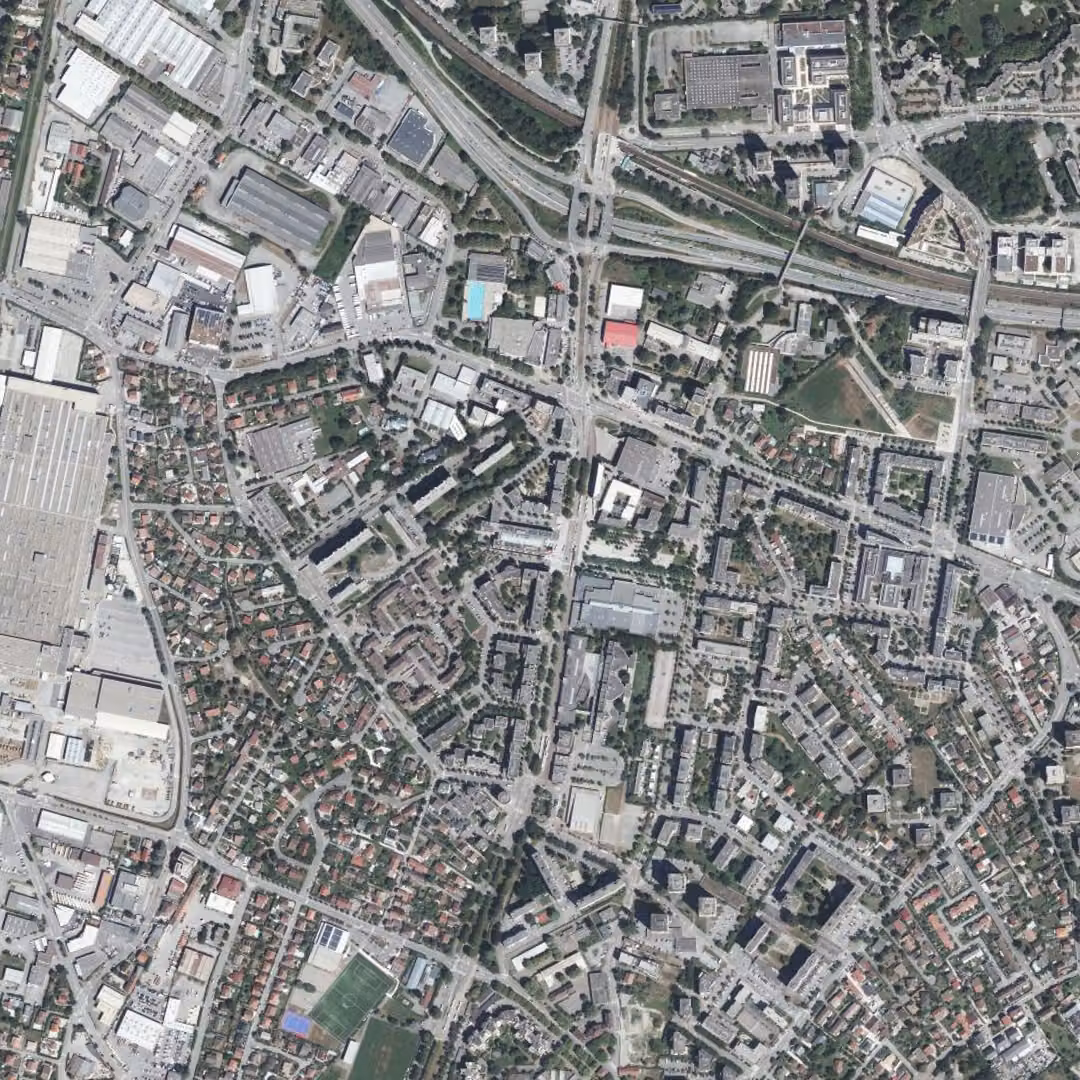 Échirolles aujourd'hui, le centre vu du ciel