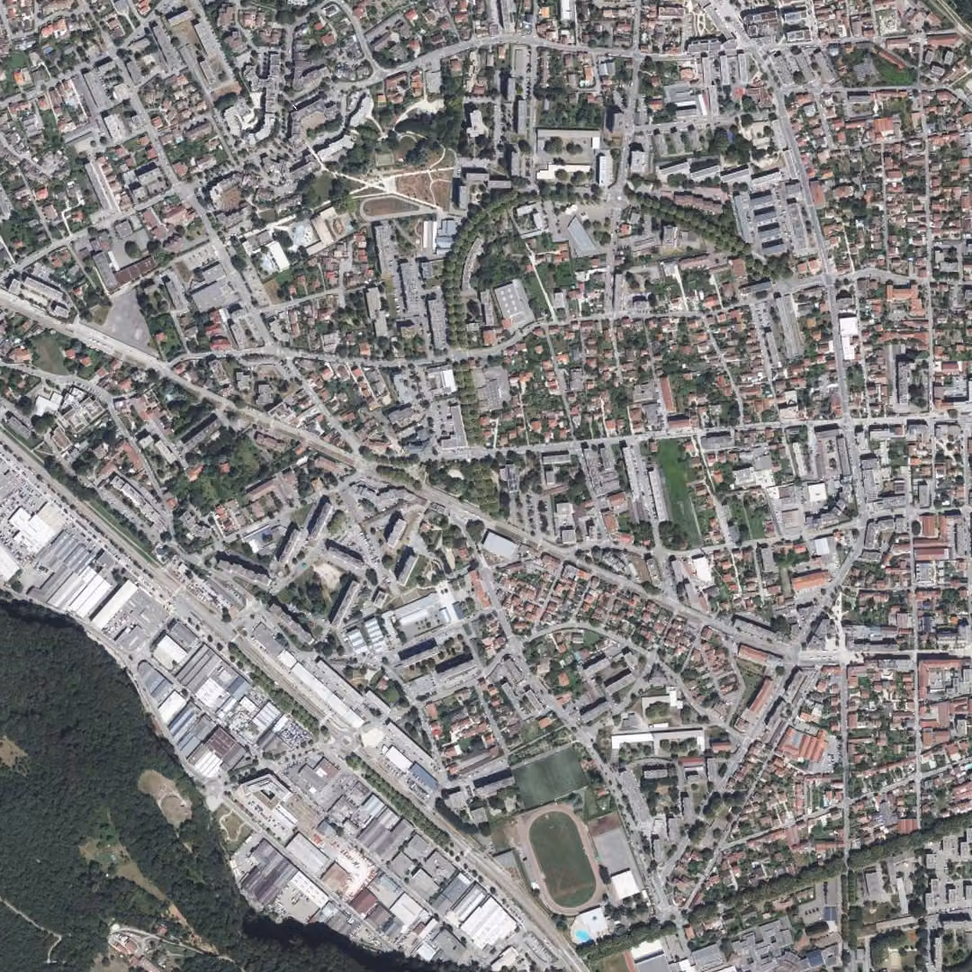 Fontaine aujourd'hui, le centre vu du ciel