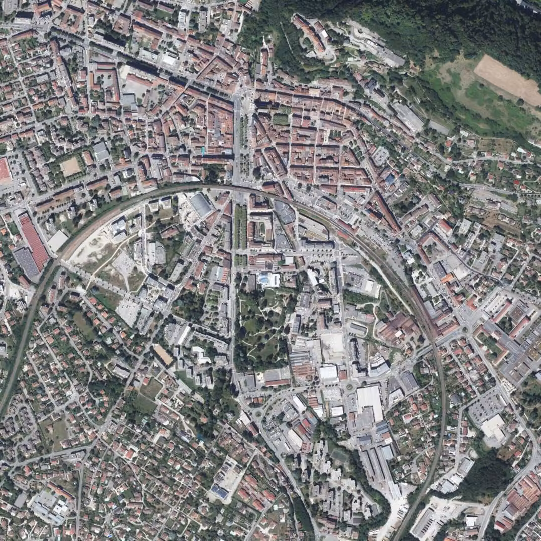 Voiron aujourd'hui, le centre vu du ciel