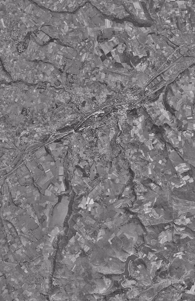 Rive-de-Gier en 1953, le territoire vu du ciel, au même cadrage