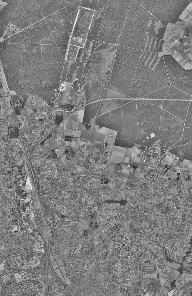 Fleury-les-Aubrais en 1954, le territoire vu du ciel, au même cadrage