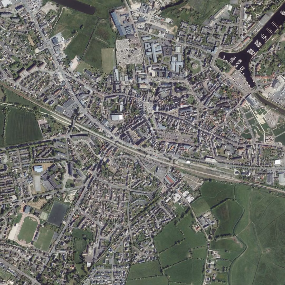 Carentan-les-Marais aujourd'hui, le centre vu du ciel