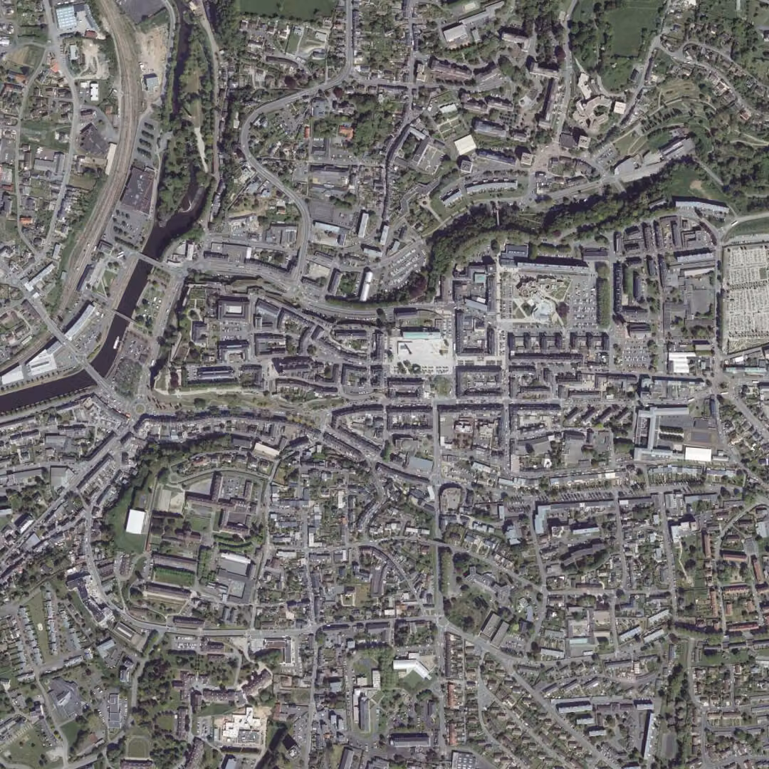 Saint-Lô aujourd'hui, le centre vu du ciel