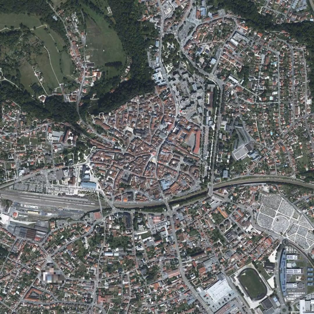Chaumont aujourd'hui, le centre vu du ciel