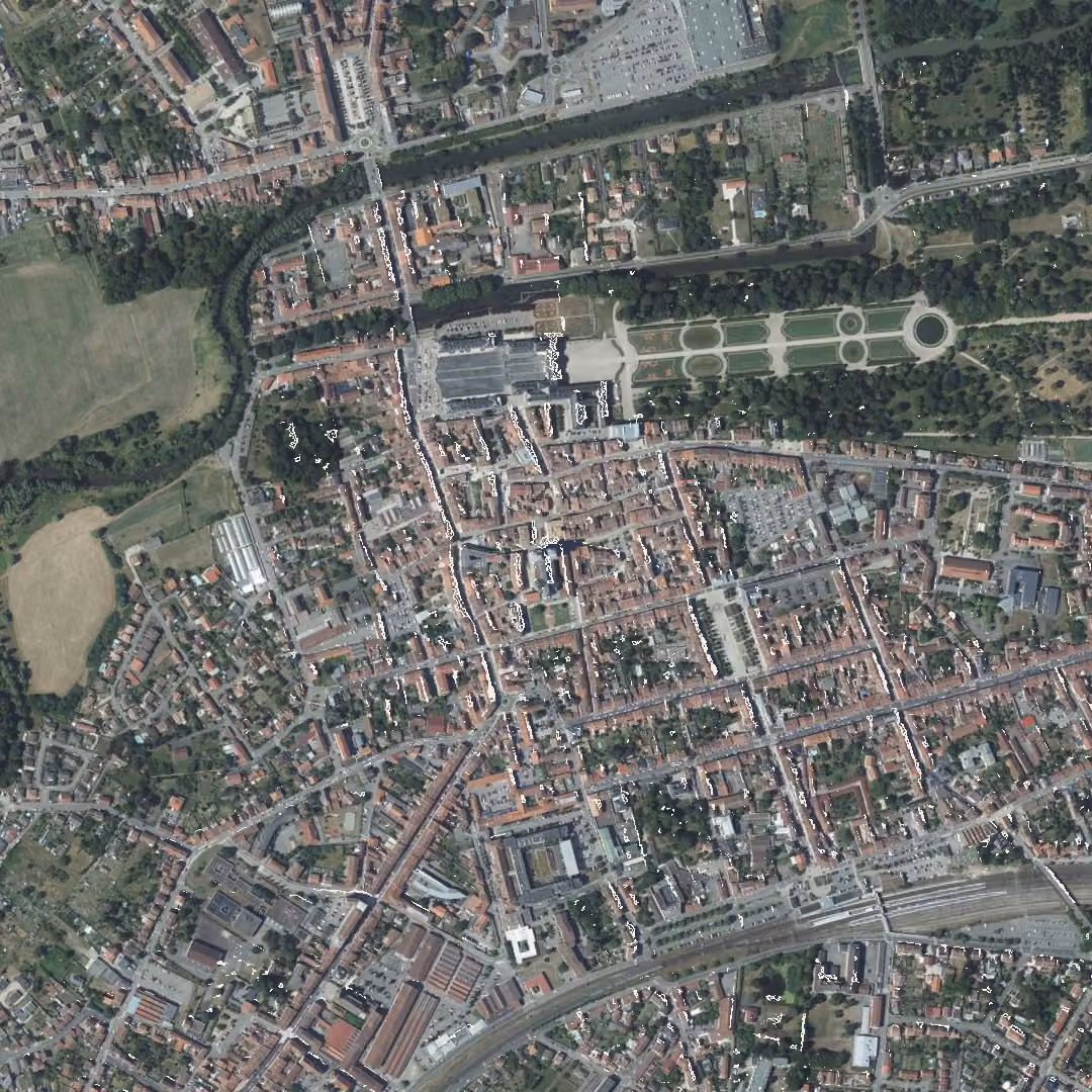Lunéville aujourd'hui, le centre vu du ciel