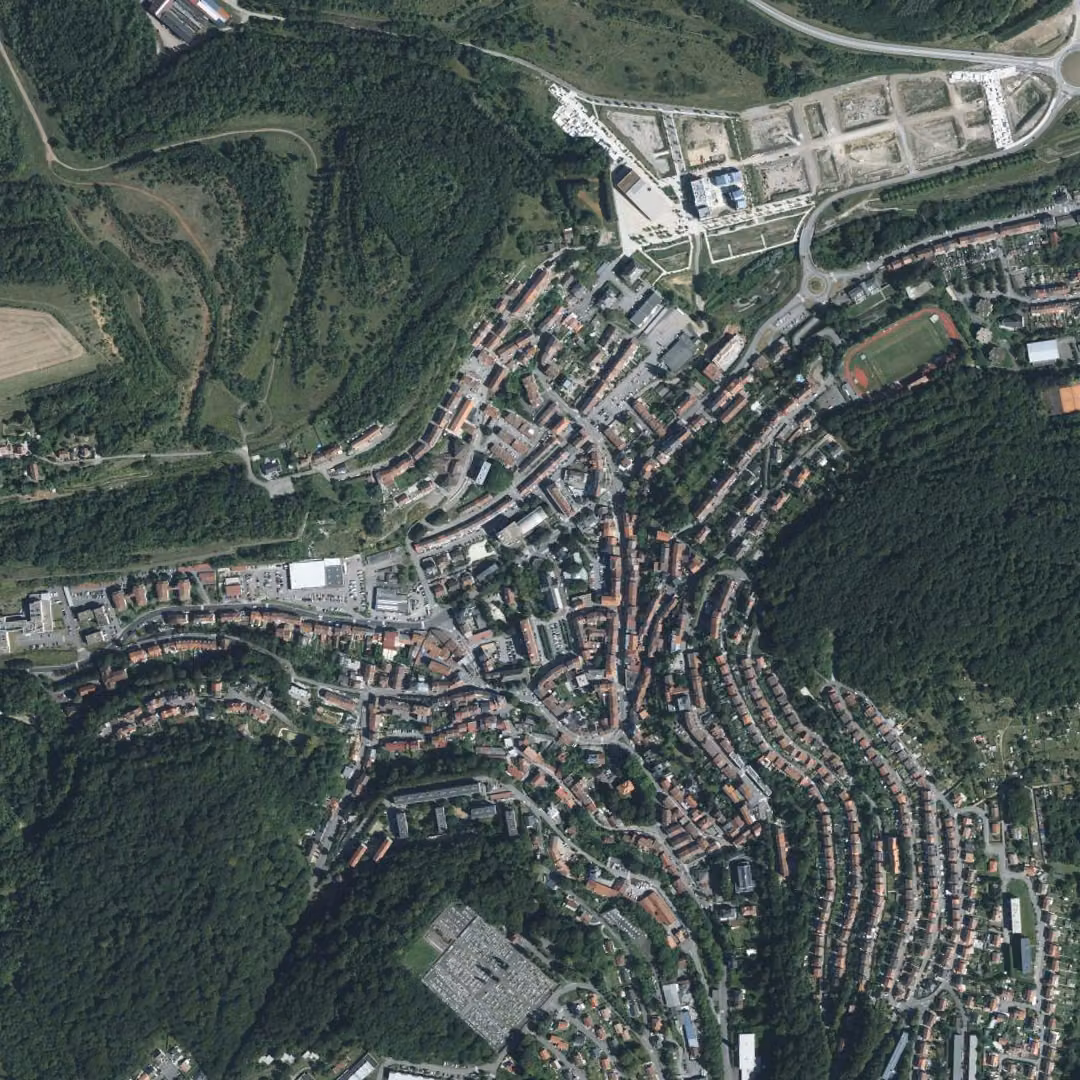 Villerupt aujourd'hui, le centre vu du ciel