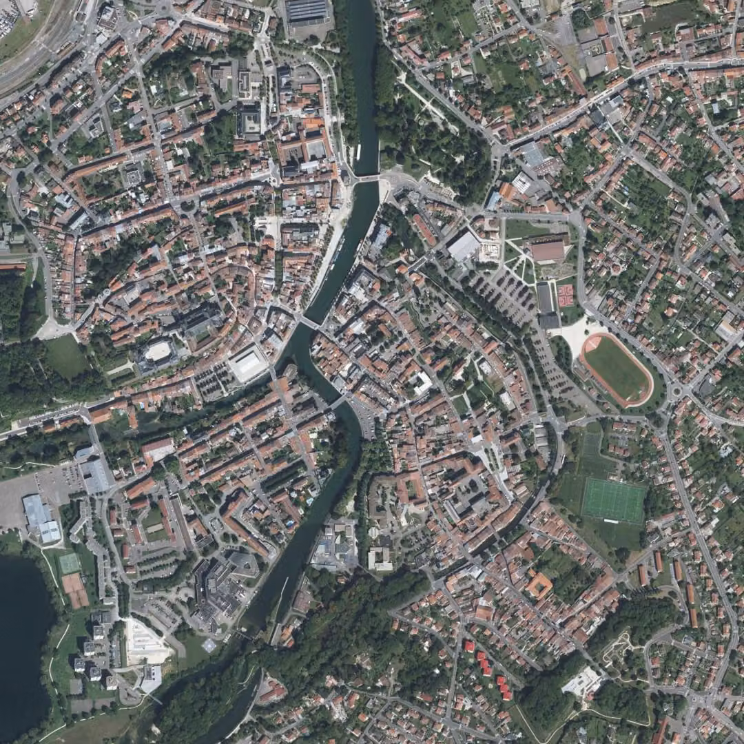 Verdun aujourd'hui, le centre vu du ciel