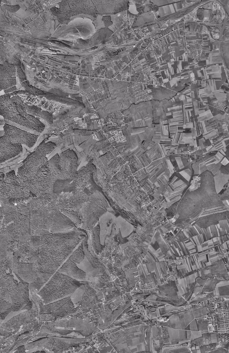 Fameck en 1960, le territoire vu du ciel, au même cadrage