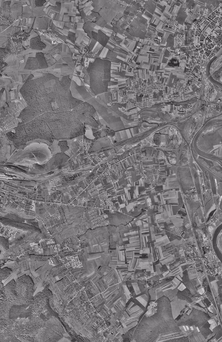 Florange en 1955, le territoire vu du ciel, au même cadrage