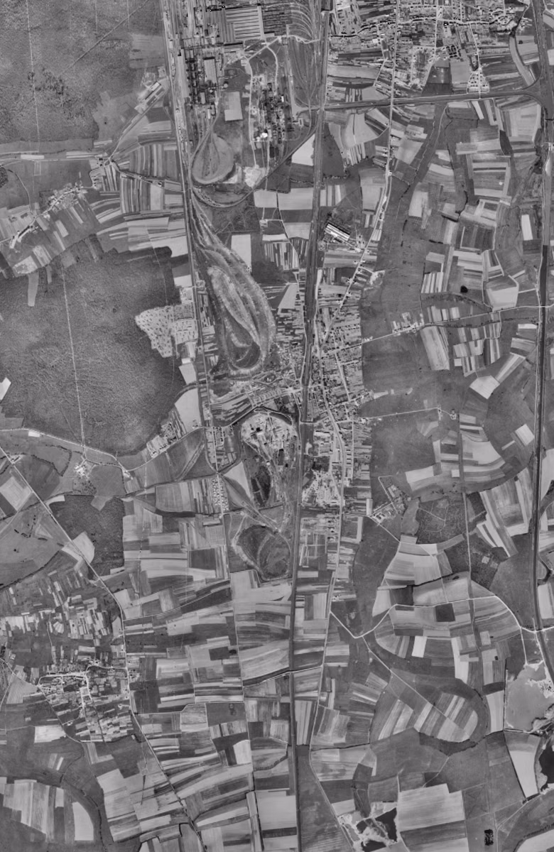 Maizières-lès-Metz en 1955, le territoire vu du ciel, au même cadrage