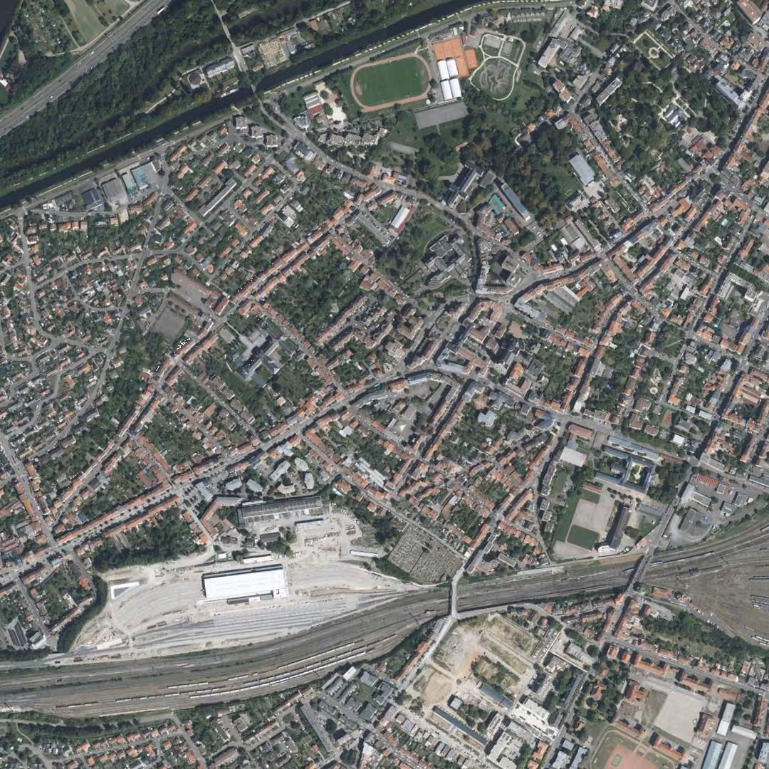 Montigny-lès-Metz aujourd'hui, le centre vu du ciel