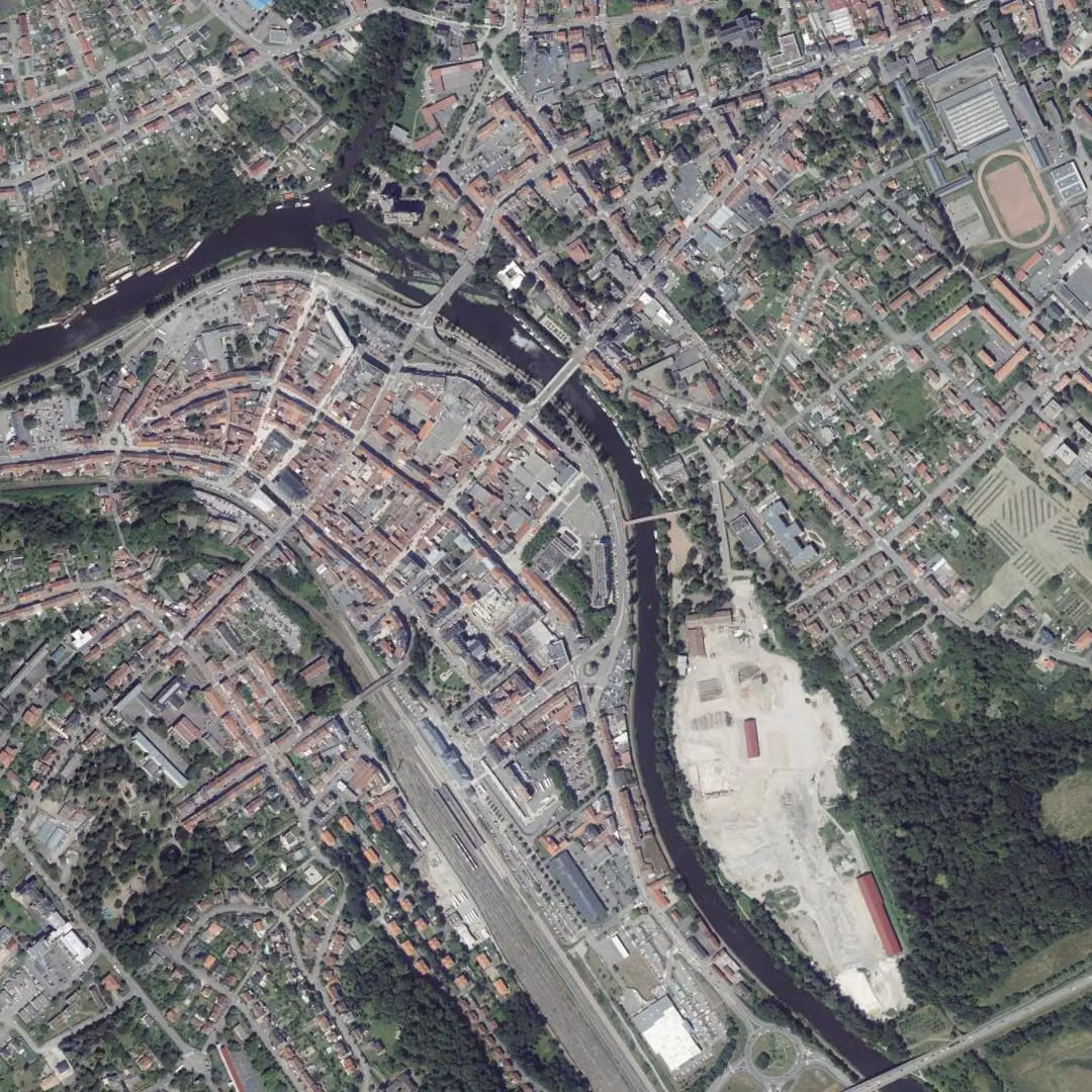 Sarreguemines aujourd'hui, le centre vu du ciel