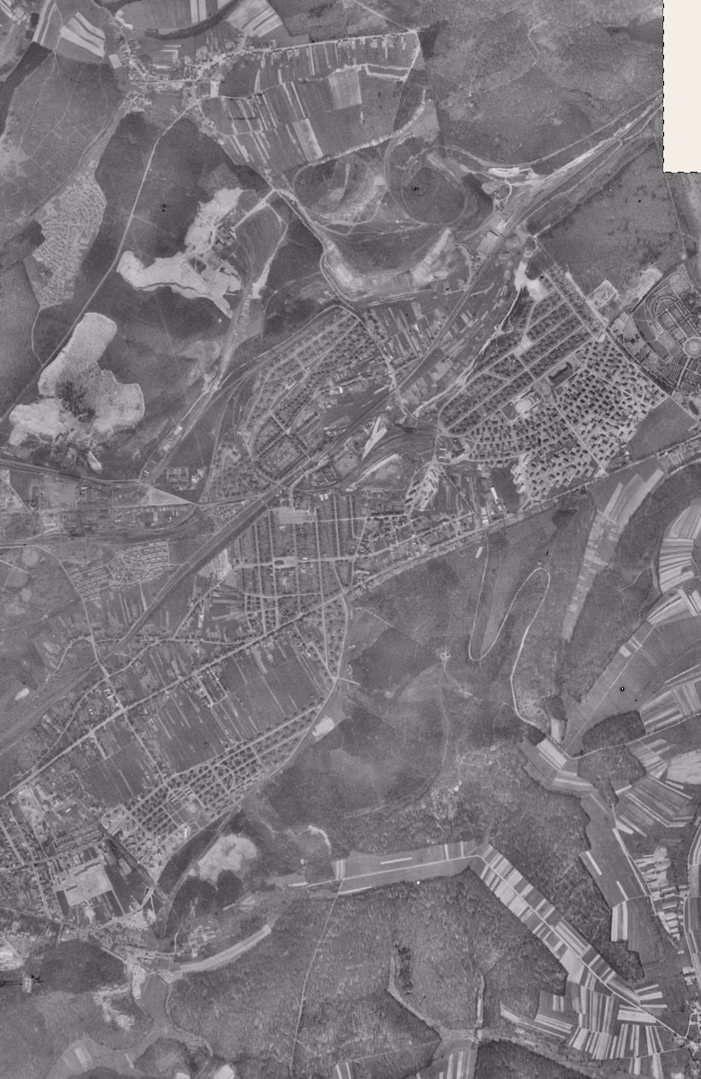 Stiring-Wendel en 1955, le territoire vu du ciel, au même cadrage