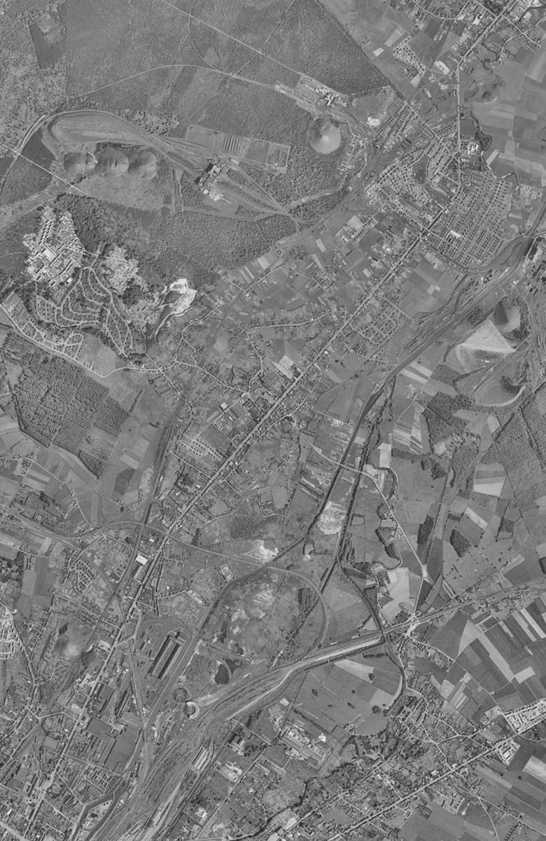 Bruay-sur-l'Escaut en 1957, le territoire vu du ciel, au même cadrage