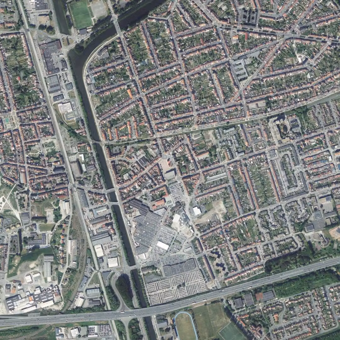 Coudekerque-Branche aujourd'hui, le centre vu du ciel