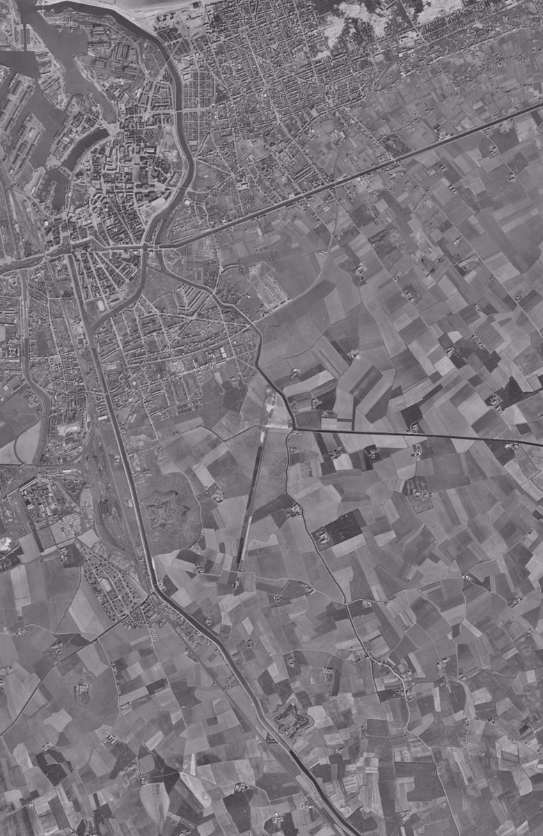 Coudekerque-Branche en 1957, le territoire vu du ciel, au même cadrage