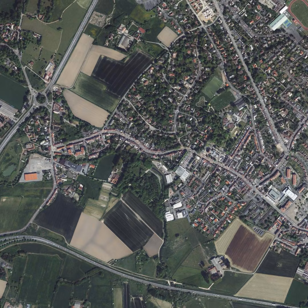 Hem aujourd'hui, le centre vu du ciel