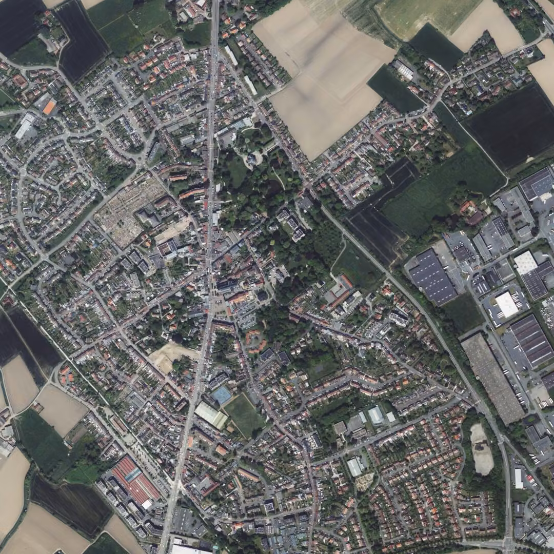 Roncq aujourd'hui, le centre vu du ciel