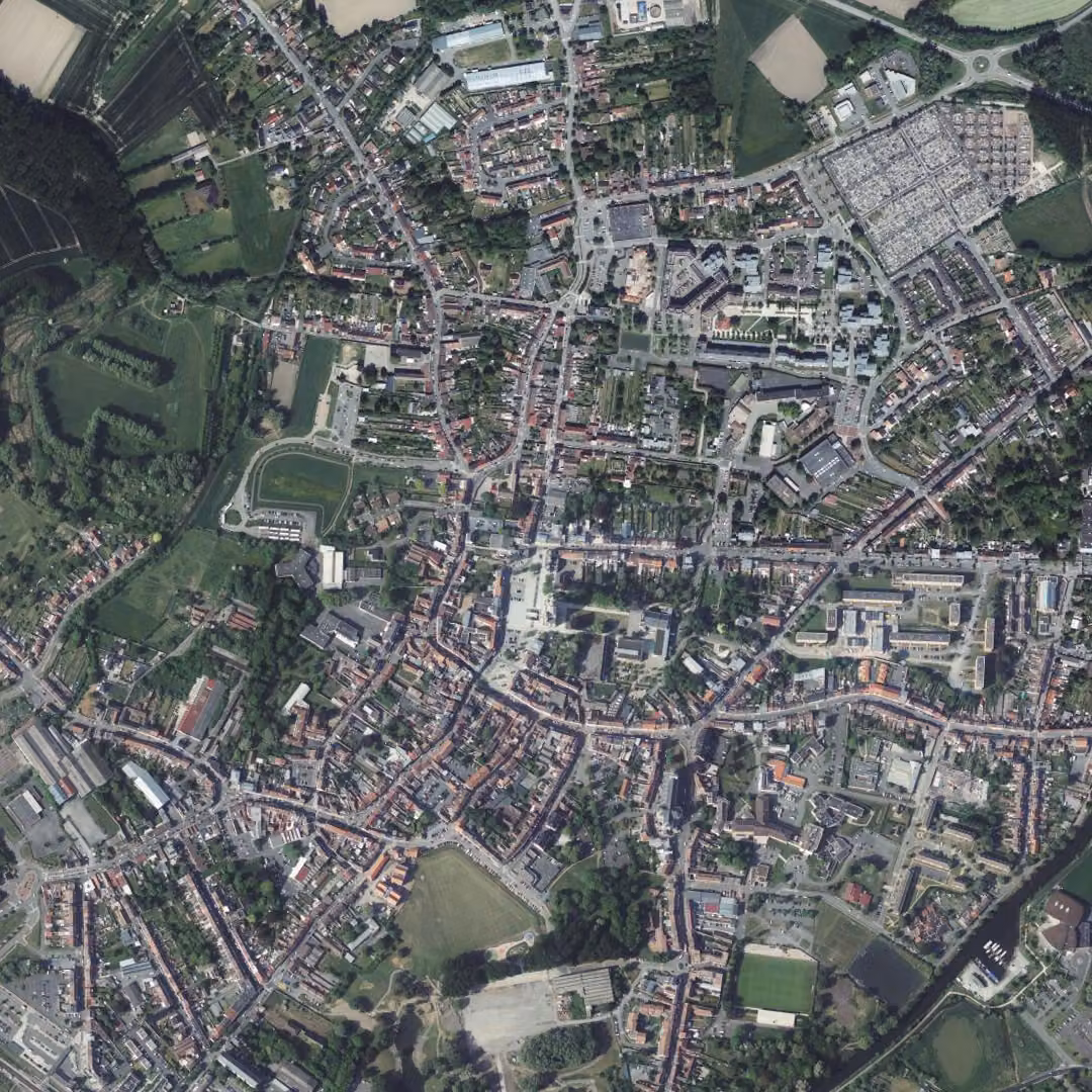 Saint-Amand-les-Eaux aujourd'hui, le centre vu du ciel