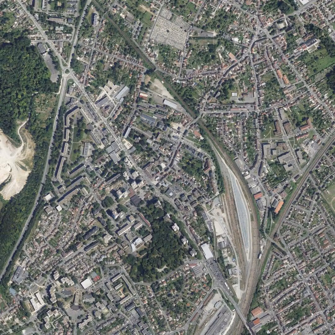 Nogent-sur-Oise aujourd'hui, le centre vu du ciel