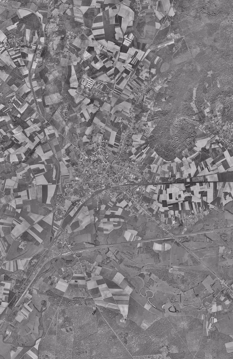 Noyon en 1958, le territoire vu du ciel, au même cadrage