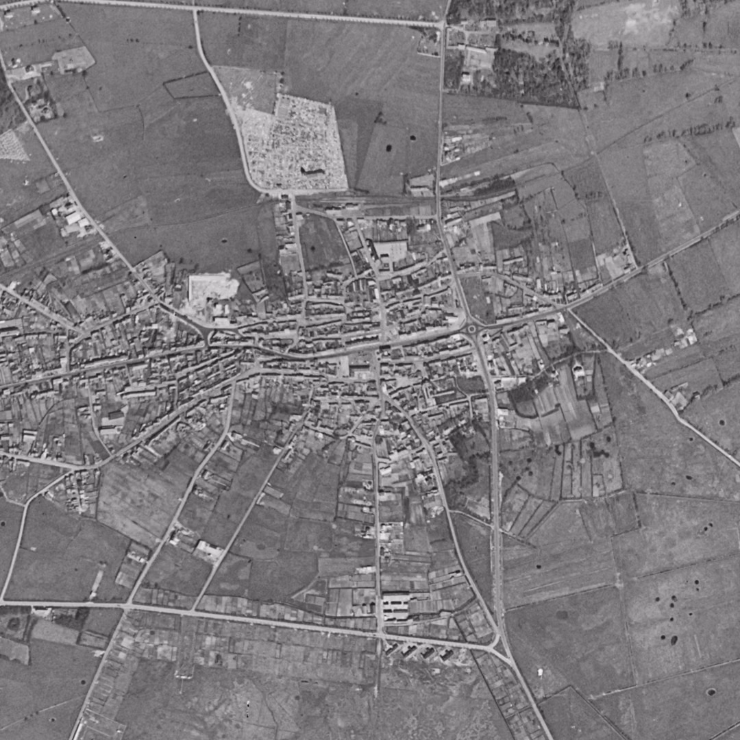 Berck en 1955, le centre vu du ciel, au même cadrage