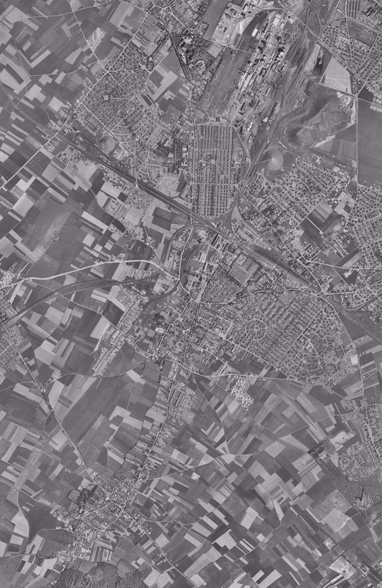 Bully-les-Mines en 1957, le territoire vu du ciel, au même cadrage