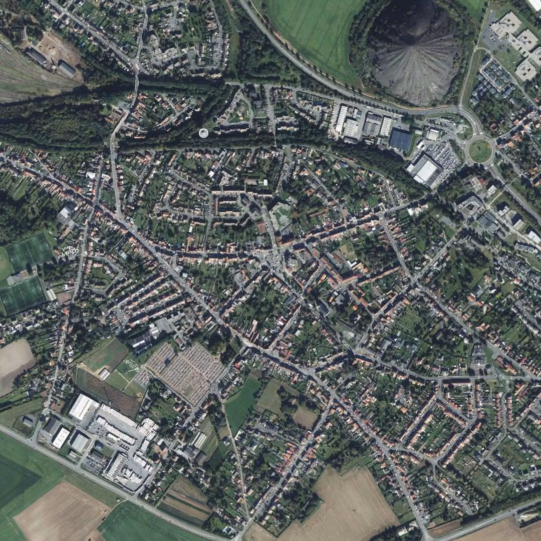Méricourt aujourd'hui, le centre vu du ciel