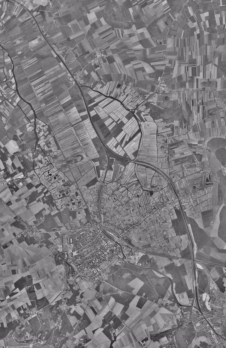 Saint-Omer en 1957, le territoire vu du ciel, au même cadrage