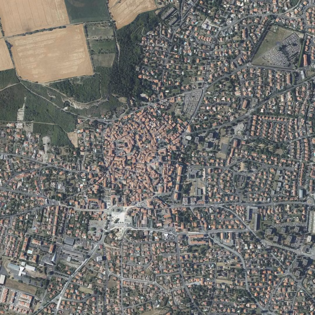 Cournon-d'Auvergne aujourd'hui, le centre vu du ciel