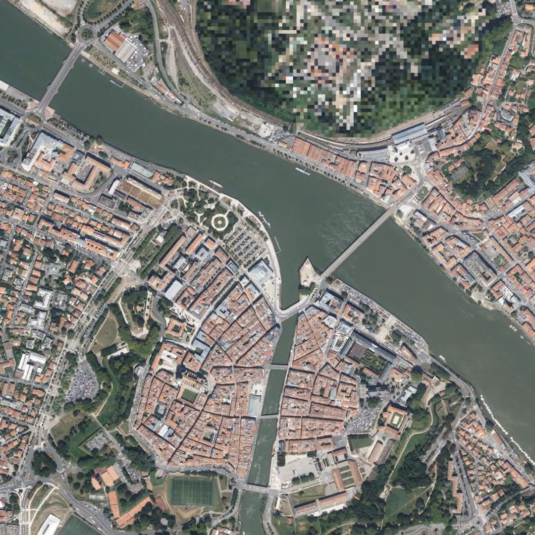 Bayonne aujourd'hui, le centre vu du ciel