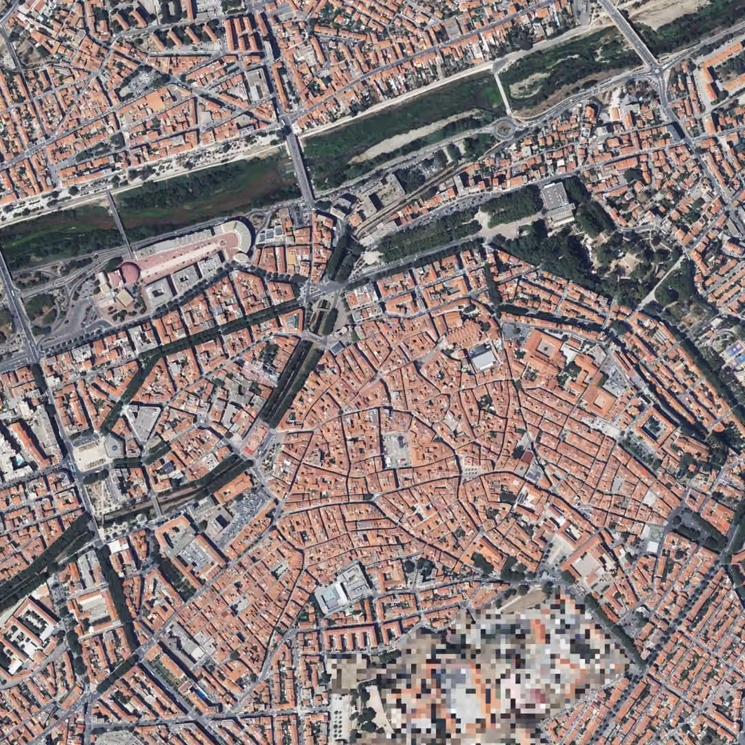 Perpignan aujourd'hui, le centre vu du ciel