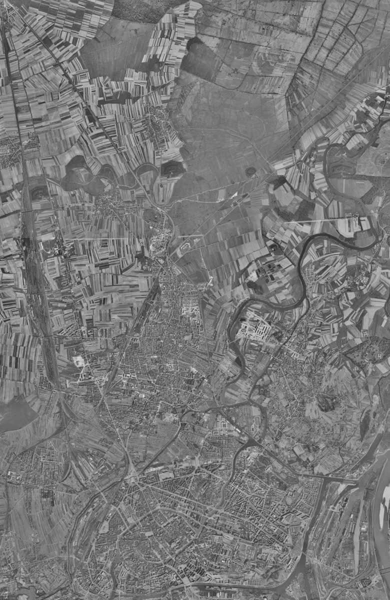 Bischheim en 1958, le territoire vu du ciel, au même cadrage