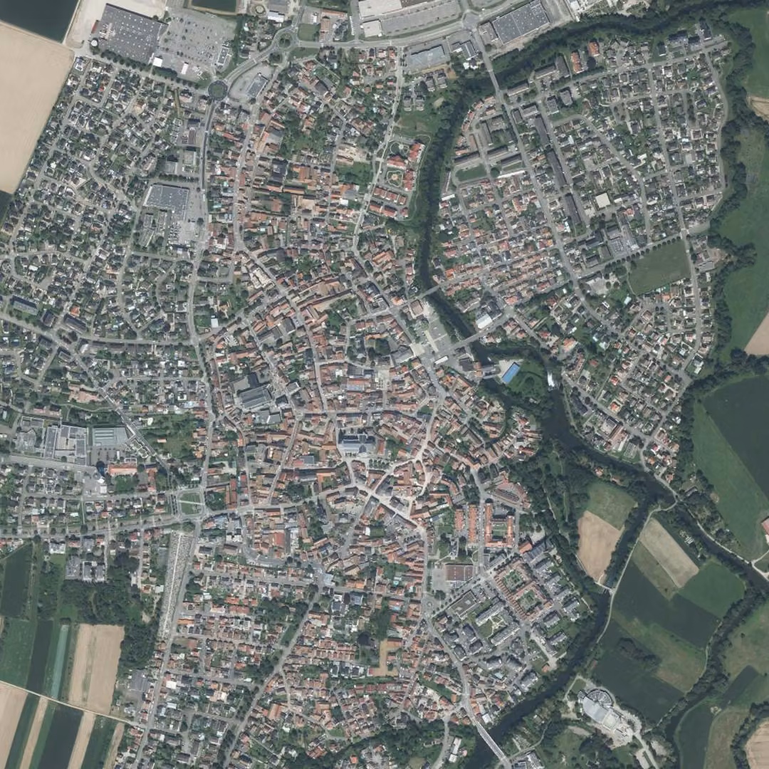 Erstein aujourd'hui, le centre vu du ciel