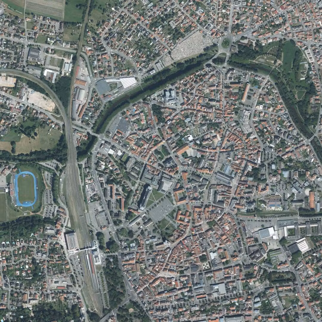 Haguenau aujourd'hui, le centre vu du ciel