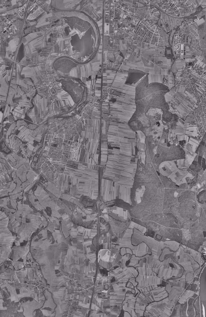 Illkirch-Graffenstaden en 1956, le territoire vu du ciel, au même cadrage