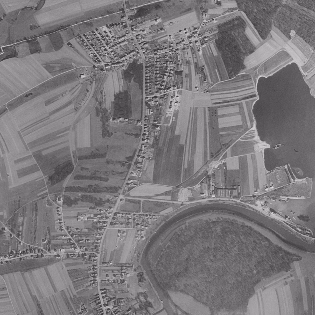 Ostwald en 1956, le centre vu du ciel, au même cadrage
