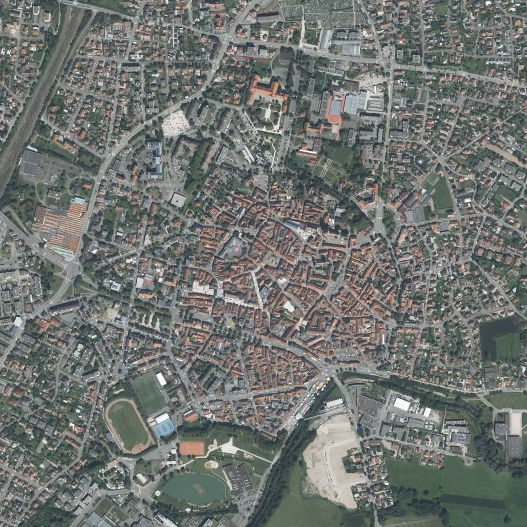 Sélestat aujourd'hui, le centre vu du ciel