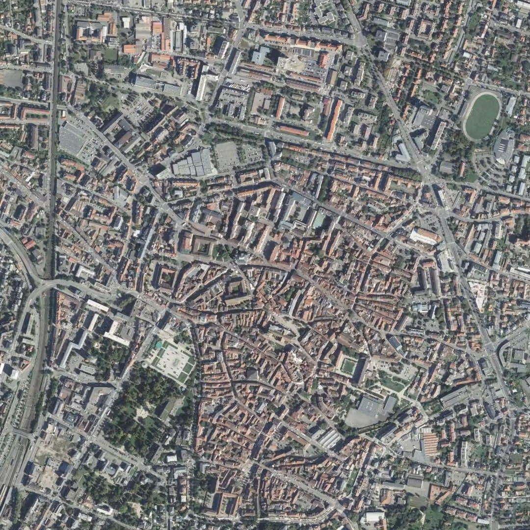 Colmar aujourd'hui, le centre vu du ciel